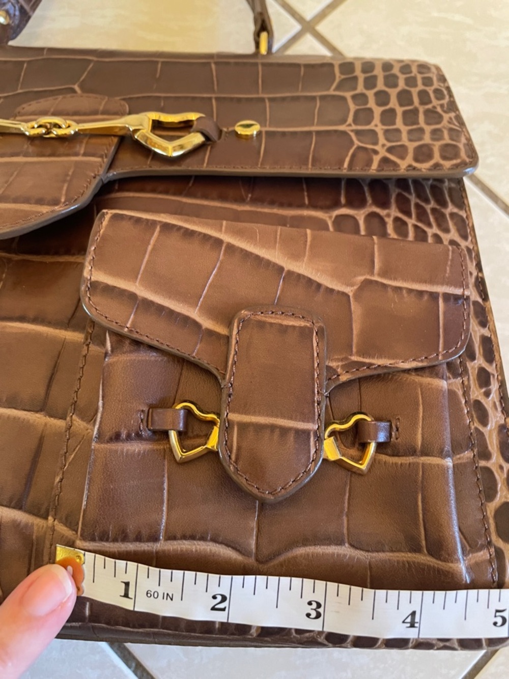 Brown Croc-Embossed Top-Handle Satchel - Women Bags - Picture 9 of 16